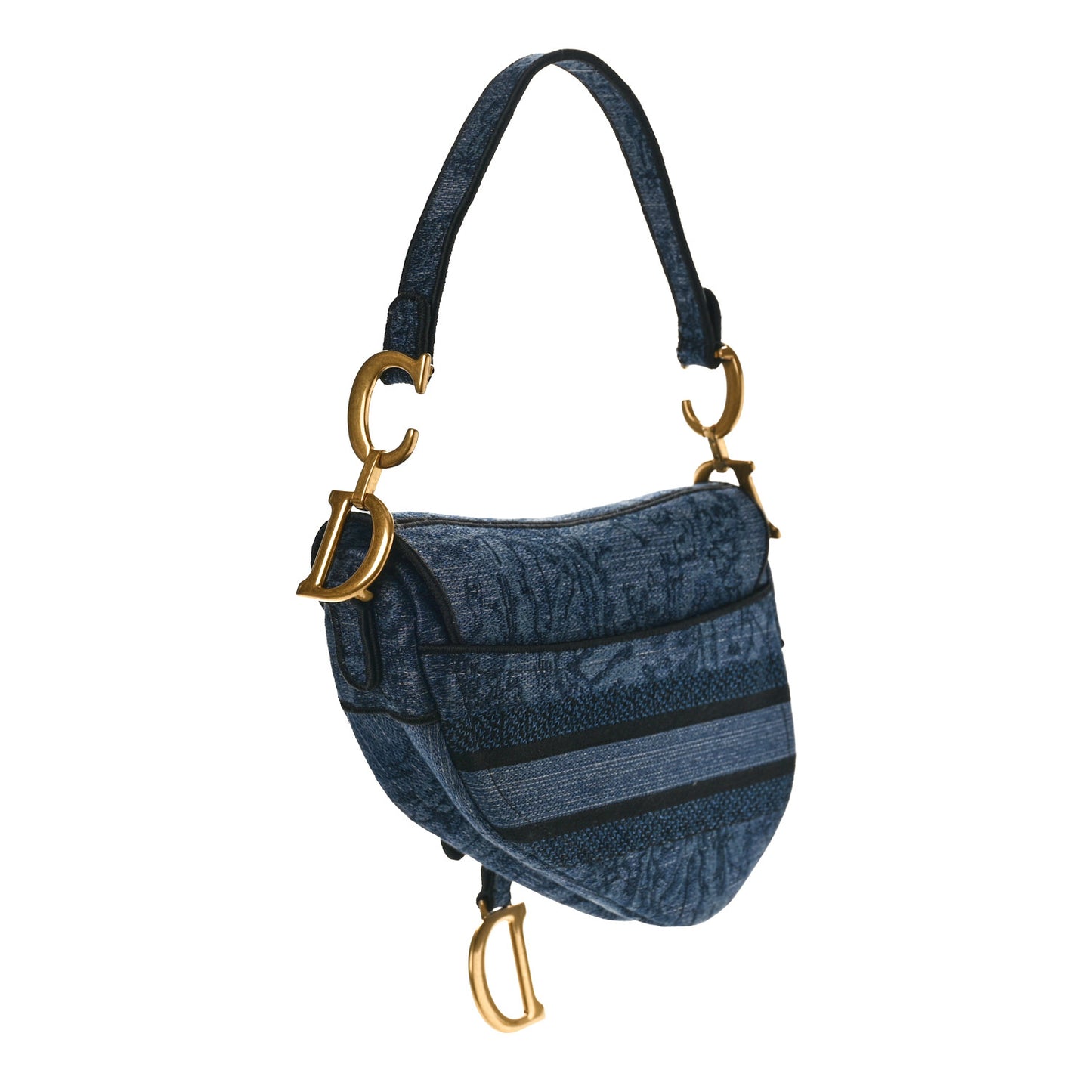 Denim Flowers Embroidered Saddle Bag Blue