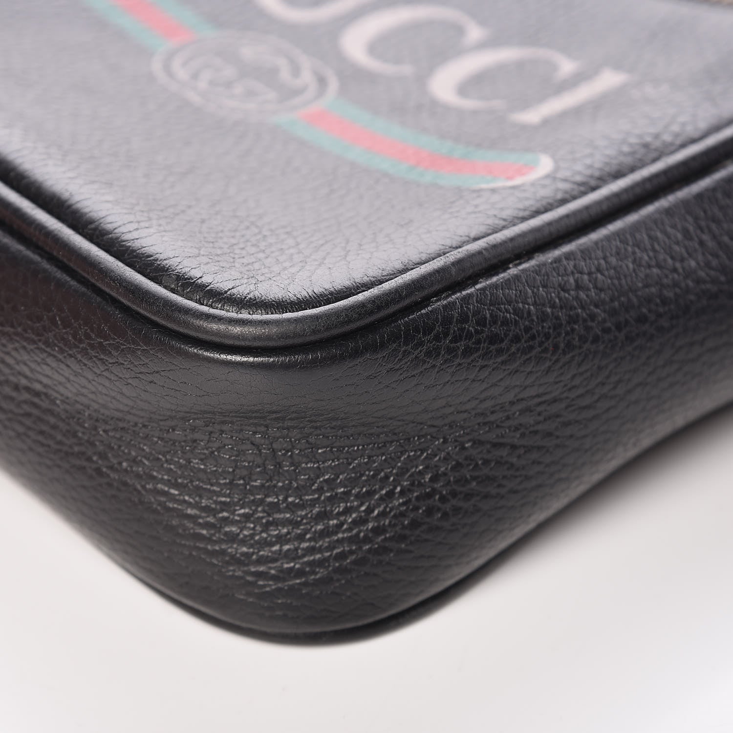 Gucci Grained Calfskin Logo Messenger Bag Black 10 of 13