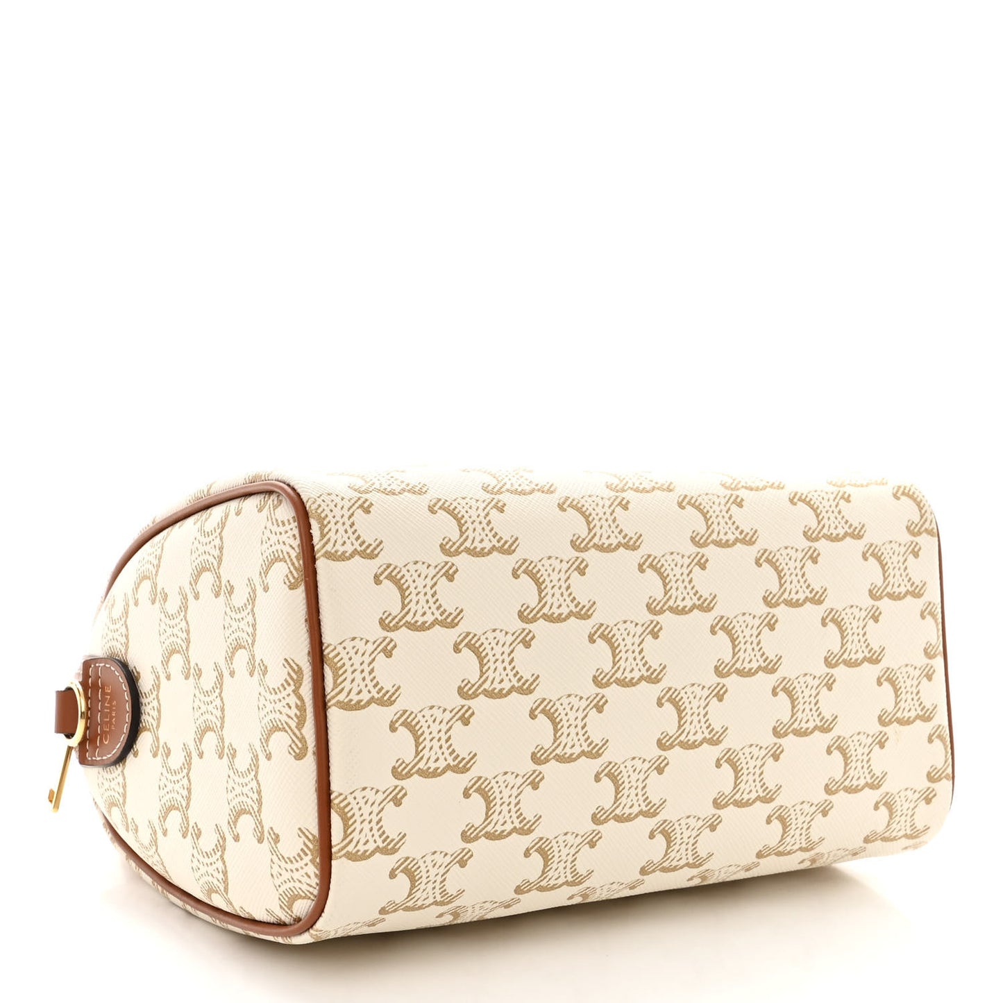 Triomphe Canvas Calfskin Small Boston Bag White