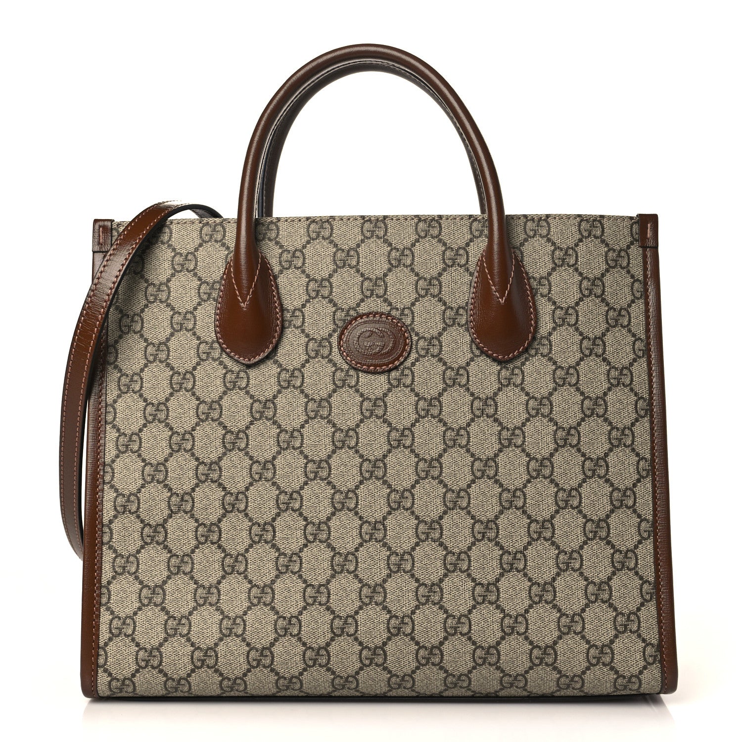 Gucci GG Supreme Monogram Azalea Calfskin Small Retro Interlocking G Tote Bag Beige Ebony Brown Sugar 1 of 9