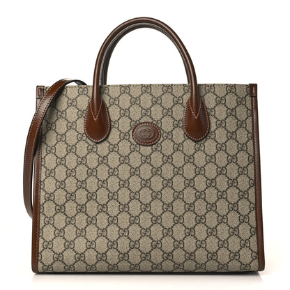 Gucci GG Supreme Monogram Azalea Calfskin Small Retro Interlocking G Tote Bag Beige Ebony Brown Sugar 1 of 9