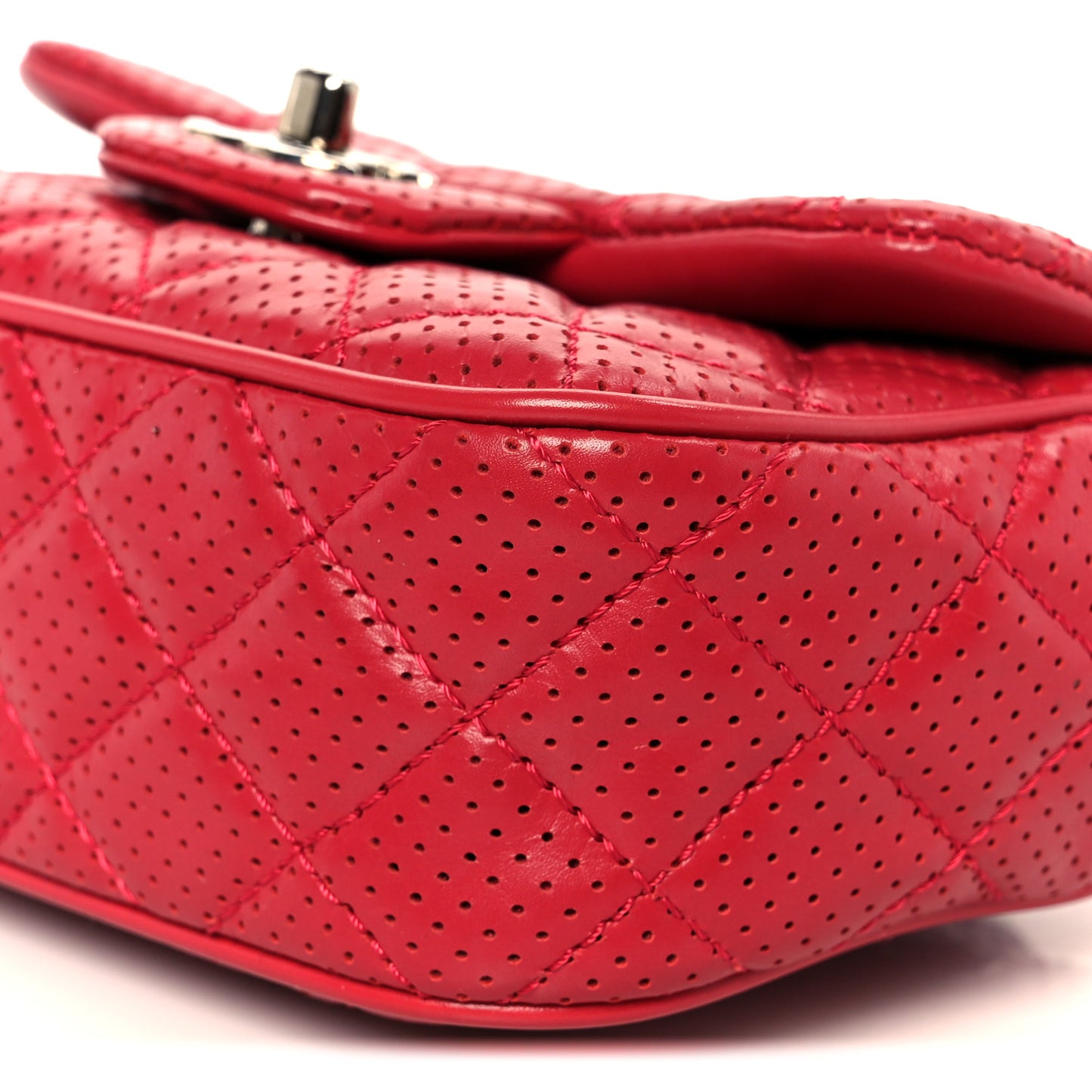 Lambskin Perforated Mini Rectangular Flap Dark Pink