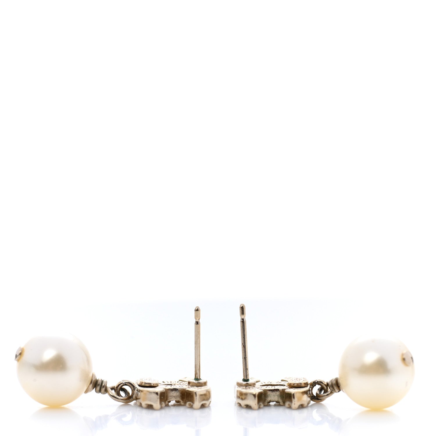 Chanel Crystal Pearl CC Drop Earrings Gold 3 of 5