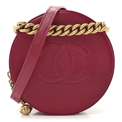 Glazed Calfskin Round As Earth Evening Bag Rouge