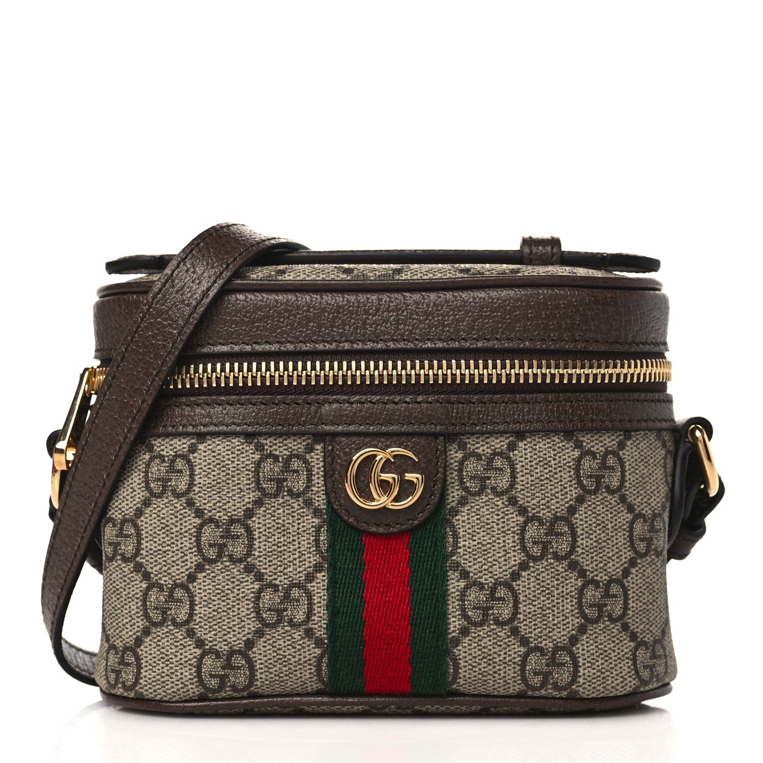 Gucci GG Supreme Monogram Textured Calfskin Web Mini Ophidia Top Handle Bag Beige Ebony New Acero 1 of 10