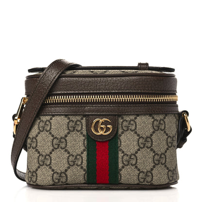Gucci GG Supreme Monogram Textured Calfskin Web Mini Ophidia Top Handle Bag Beige Ebony New Acero 1 of 10