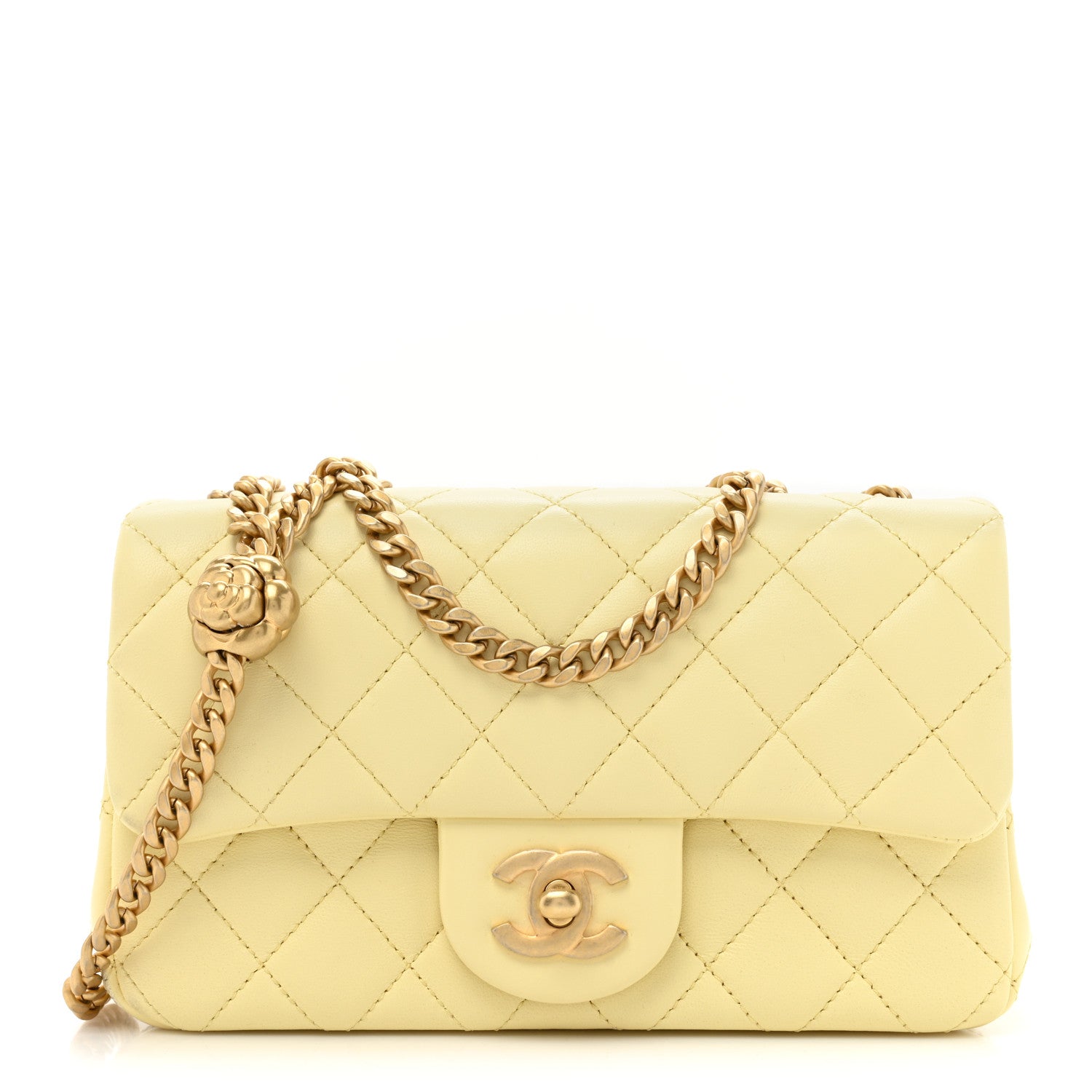 Chanel Lambskin Quilted Mini Rectangular Sweet Camellia Flap Yellow 1 of 14