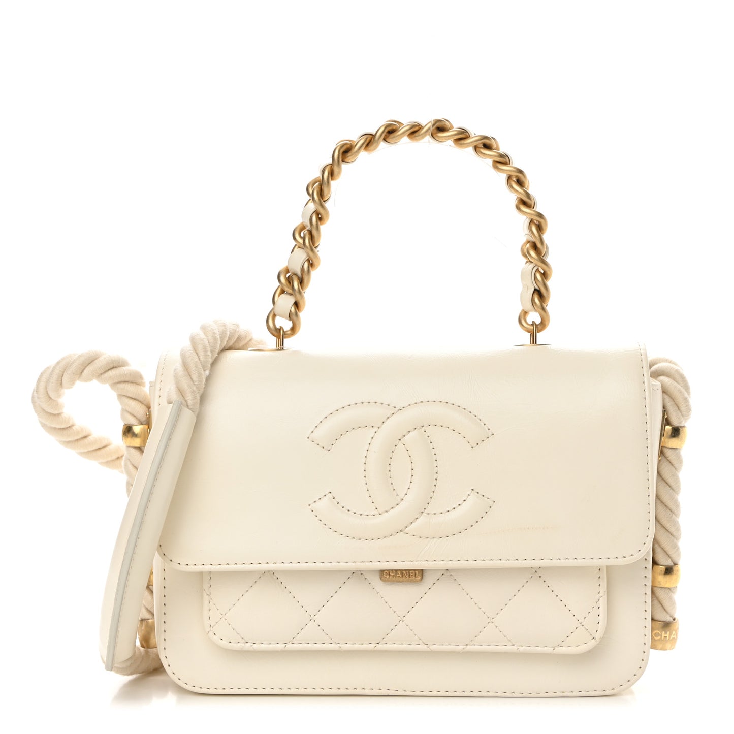 Crumpled Calfskin En Vogue Rope Flap White