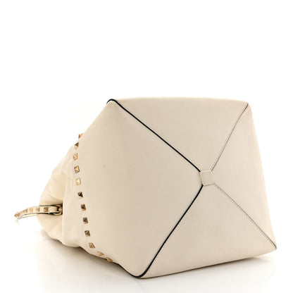 Valentino Garavani Vitello Rockstud All Over New Dome Bucket Tote Ivory 4 of 18