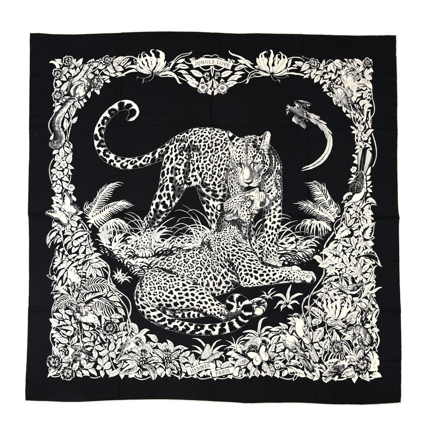 Cashmere Silk Jungle Love Tattoo Shawl 140 Bleu Black White