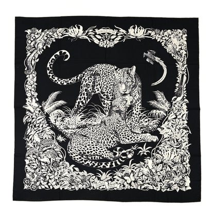 Hermes Cashmere Silk Jungle Love Tattoo Shawl 140 Bleu Black White 1 of 9