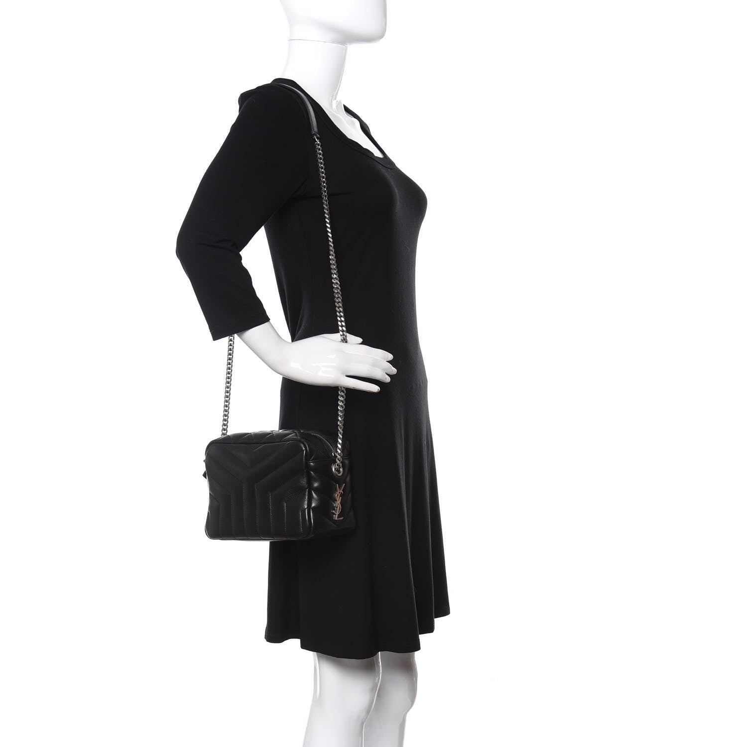 Saint Laurent Calfskin Y Quilted Monogram Small Loulou Bowling Bag Black 2 of 12