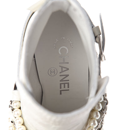Chanel Crackled Calfskin Pearl Chain CC Short Boots 36.5 White 5 of 8