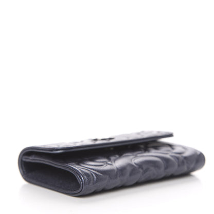 Chanel Goatskin Camellia Embossed Flap Card Holder Wallet Grey 4 of 9