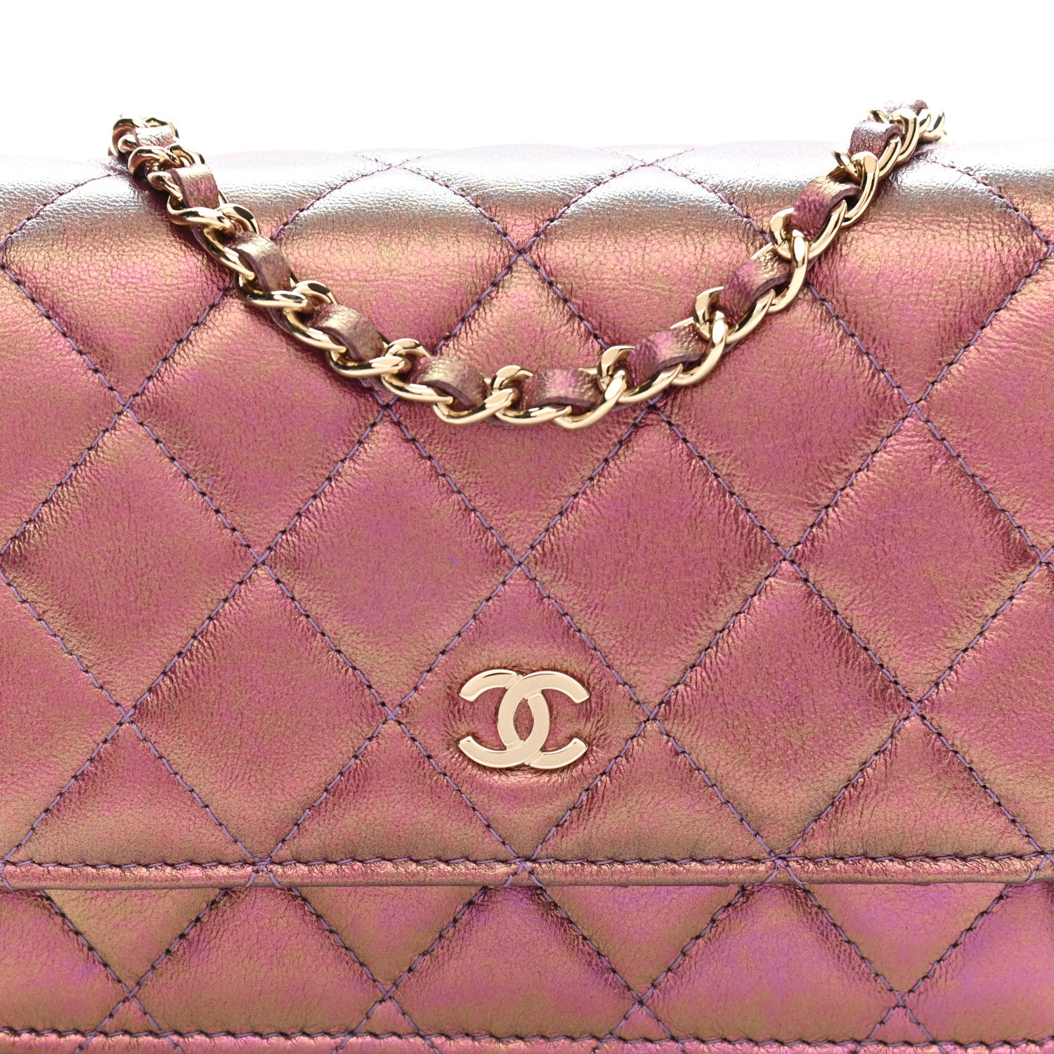 Chanel Iridescent Lambskin Quilted Mini Wallet On Chain WOC Purple 11 of 12