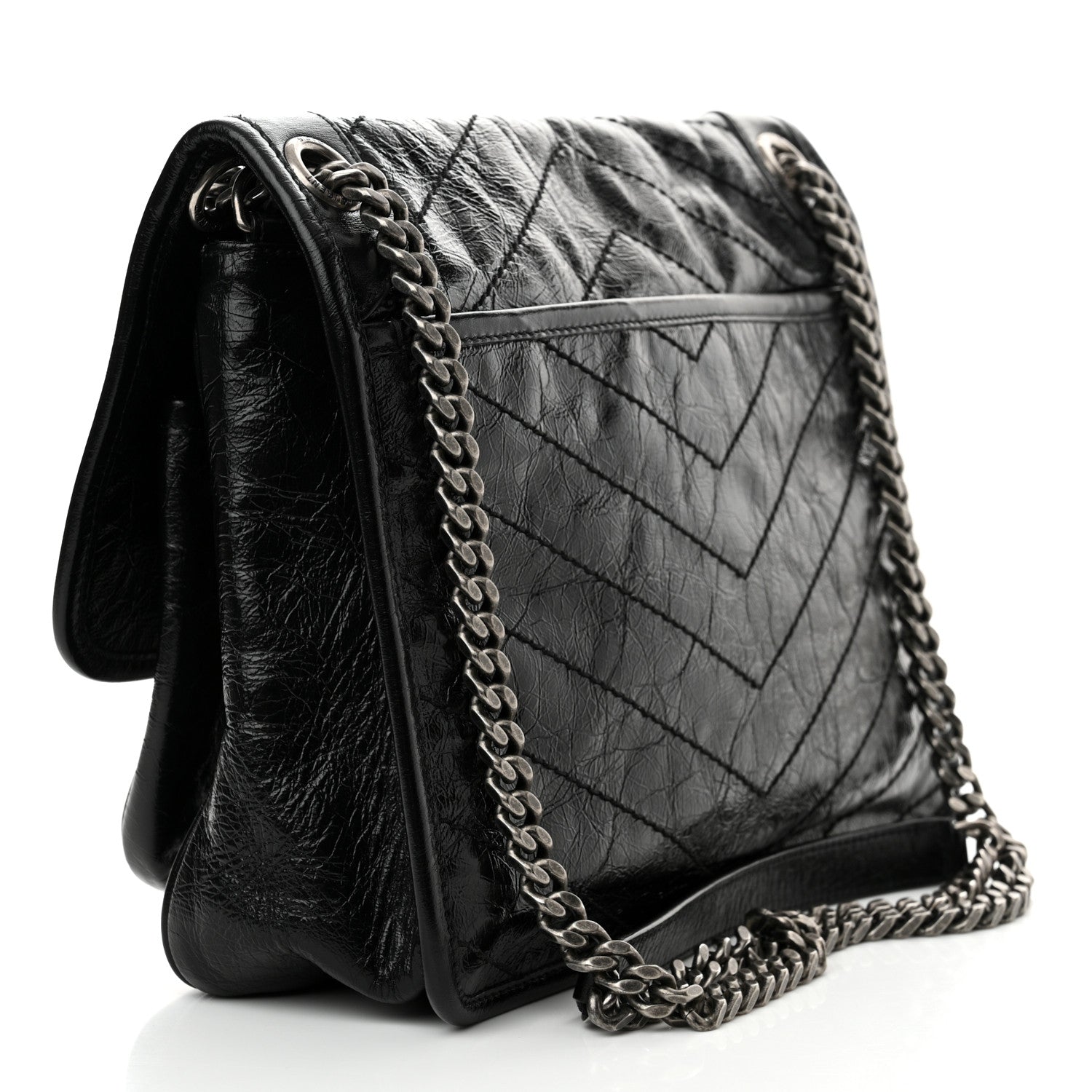 Saint Laurent Crinkled Calfskin Matelasse Monogram Medium Niki Chain Satchel Black 3 of 11