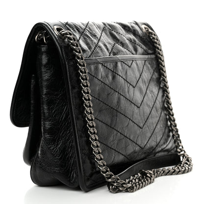 Saint Laurent Crinkled Calfskin Matelasse Monogram Medium Niki Chain Satchel Black 3 of 11