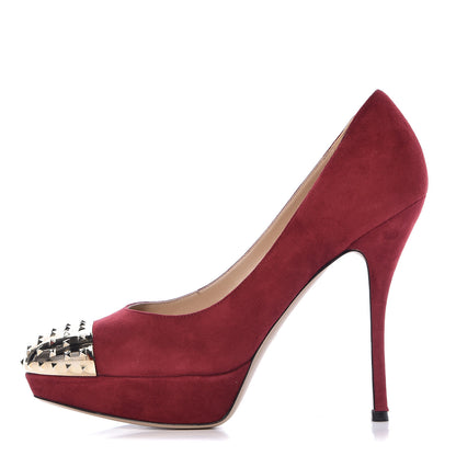 Valentino Garavani Suede Rockstud Cap Toe Platform Pumps 40 Red Gold 1 of 20