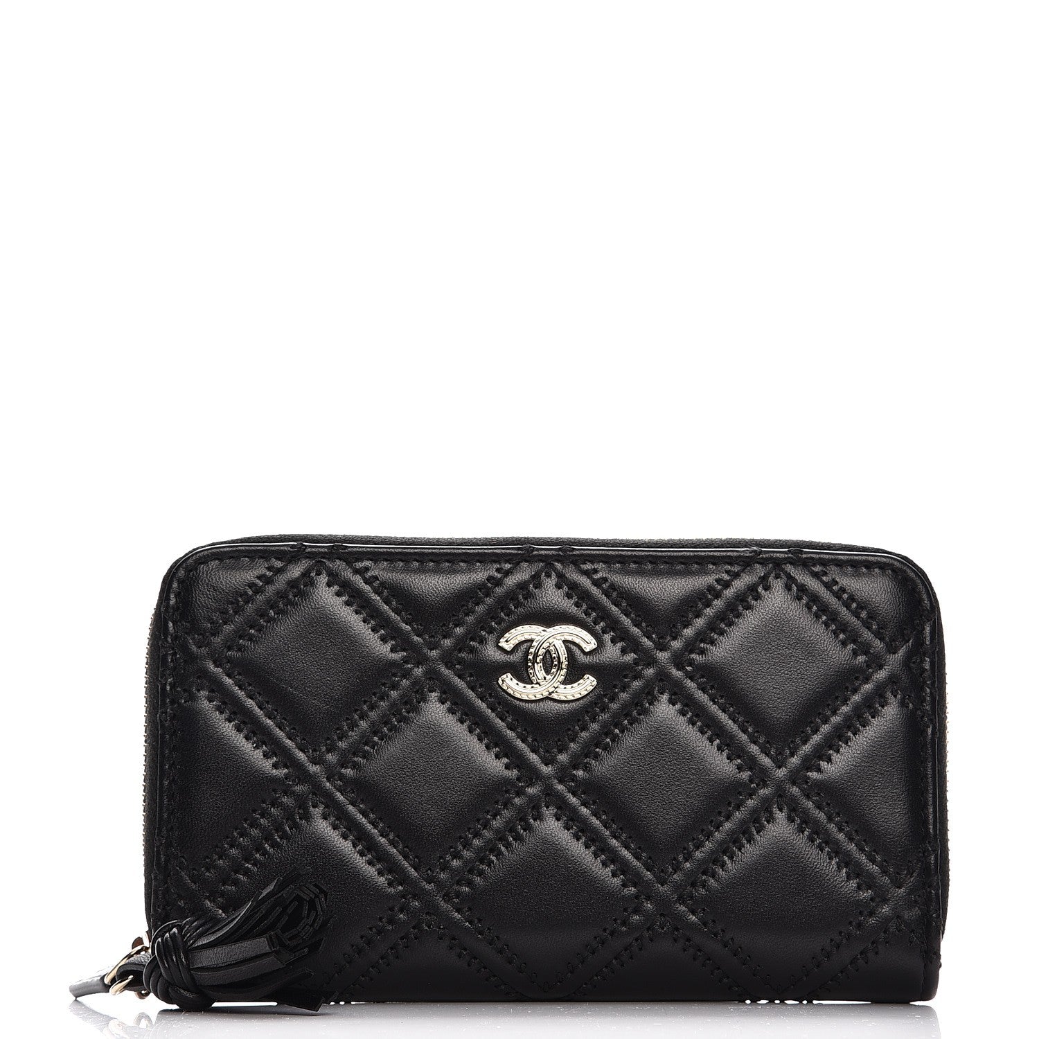 Chanel Lambskin Quilted Medium Zip Around Wallet Black 1 of 9