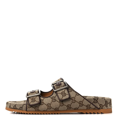 Gucci GG Monogram Lavaredo Eco Fabric Mens Slide Sandals With Straps 9 Beige Ebony Light Brown 1 of 11