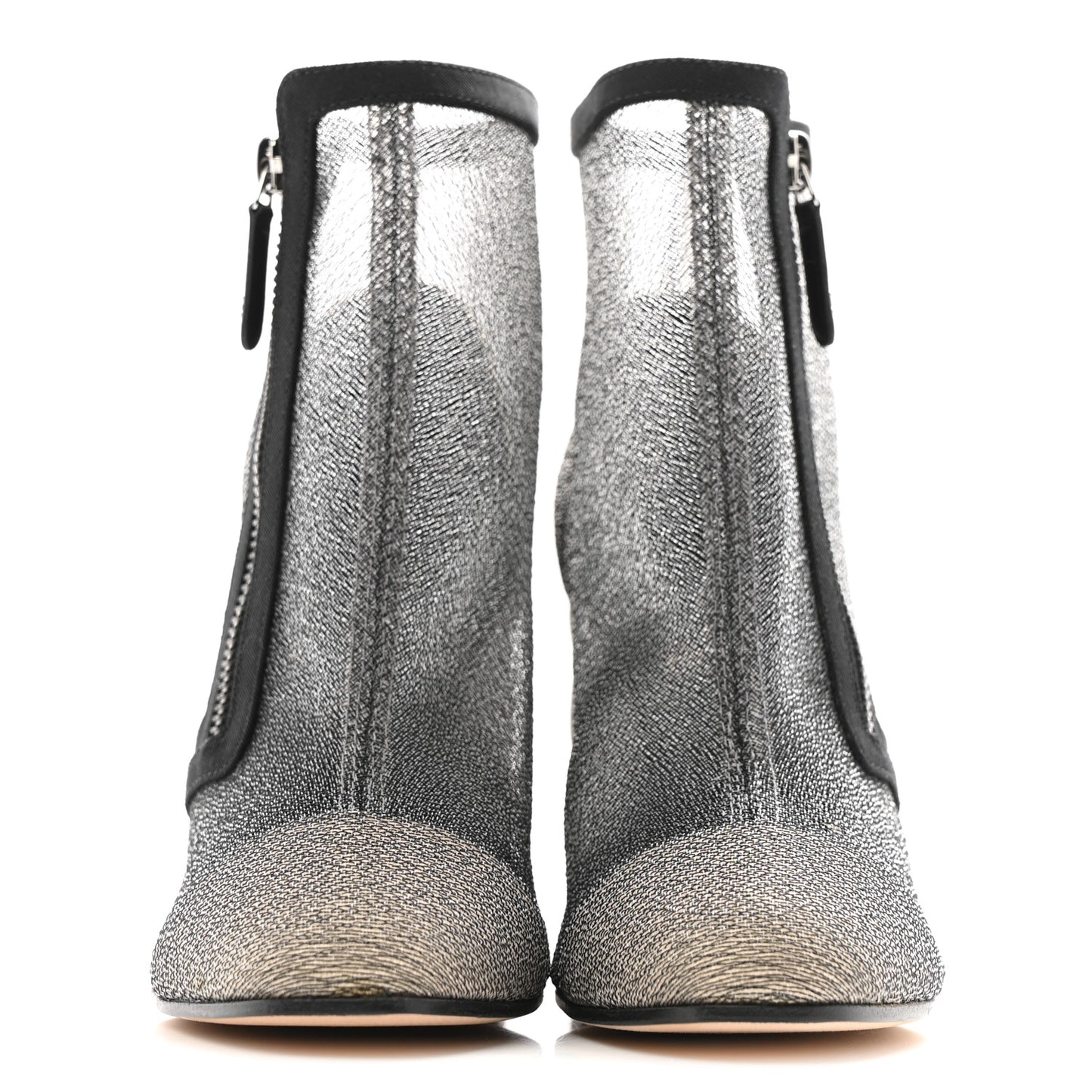 Mesh Grosgrain Cap Toe Short Boots 37.5 Beige Black