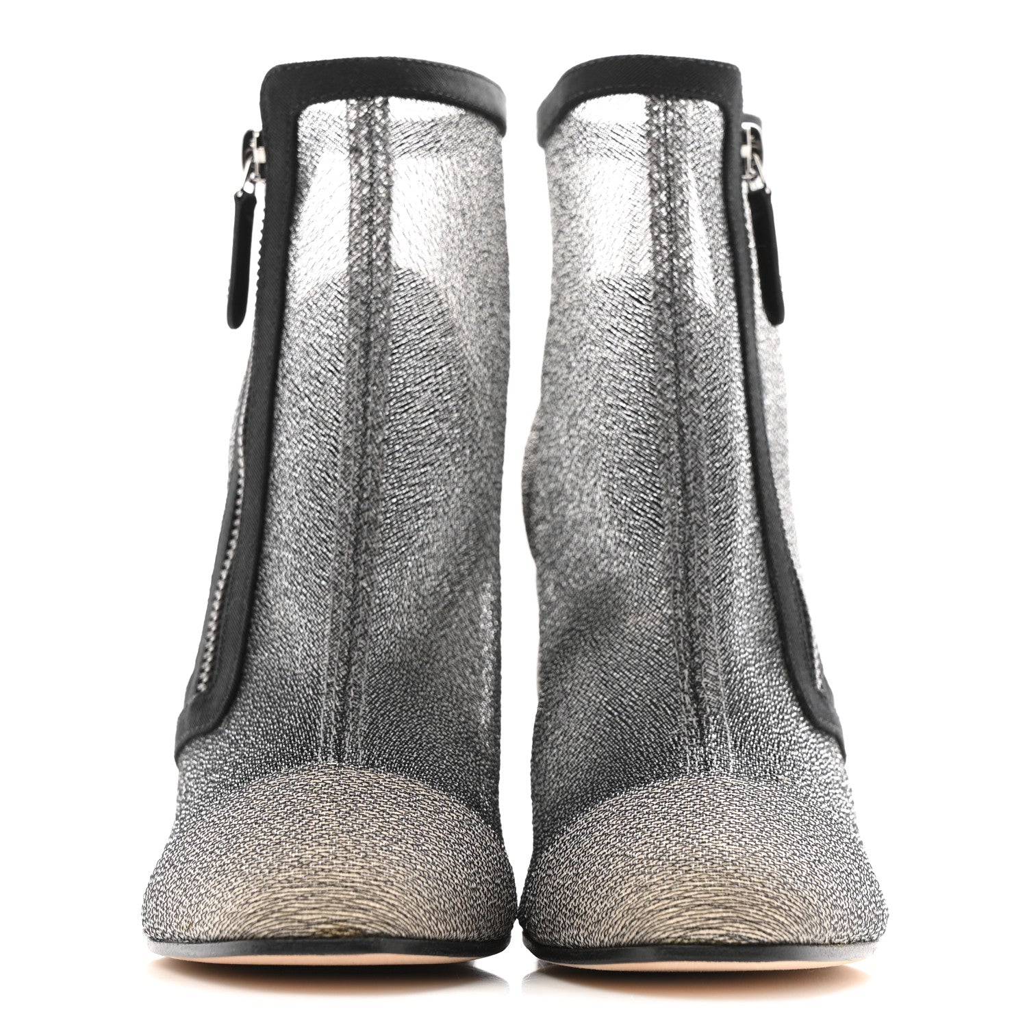 Chanel Mesh Grosgrain Cap Toe Short Boots 37.5 Beige Black 3 of 11
