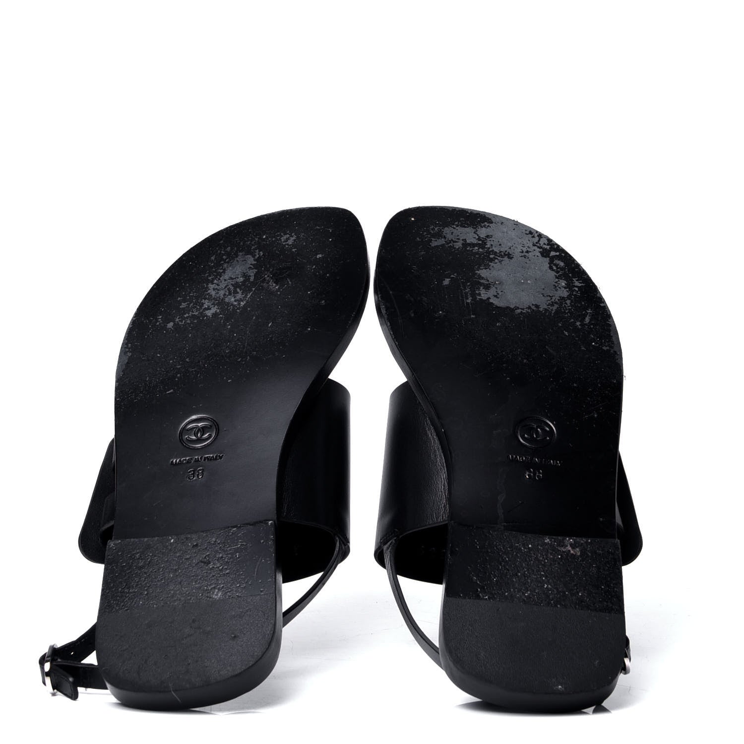Chanel Goatskin CC Sandals 38 Black 5 of 6