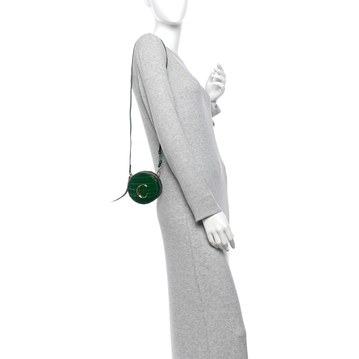 Chloe Calfskin Crocodile Embossed Mini C Round Crossbody Woodsy Green 2 of 11