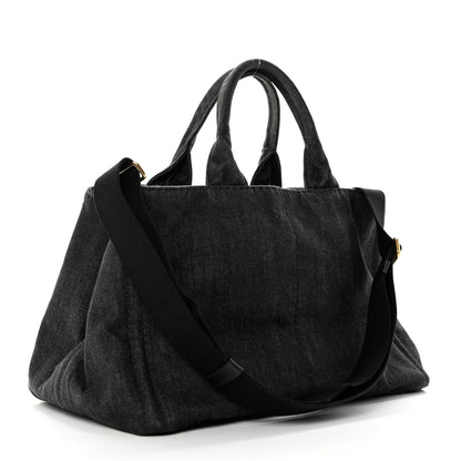 Prada Denim Logo Tote Black 2 of 7