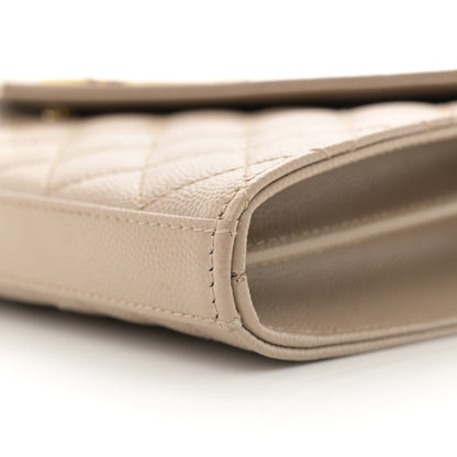 Saint Laurent Grain De Poudre Mixed Matelasse Triquilt Monogram Chain Wallet Dark Beige 8 of 9