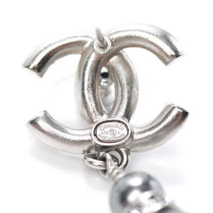 Chanel Crystal Pearl CC Drop Earrings Silver Grey 4 of 4