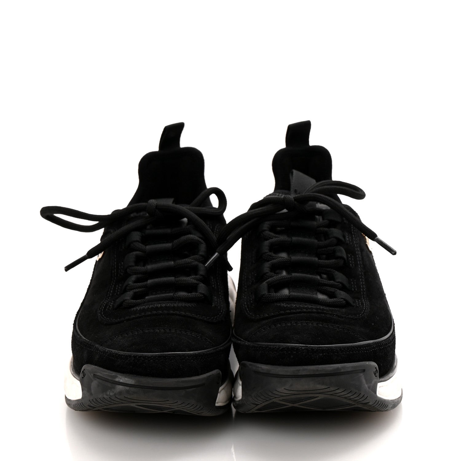 Chanel Suede Calfskin Nylon Grosgrain CC Sneakers 38.5 Black 3 of 11