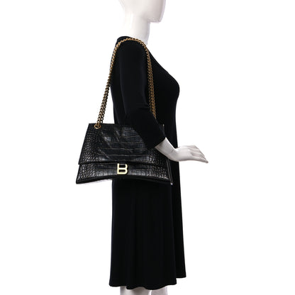 Balenciaga Extra Supple Calfskin Crocodile Embossed Medium Crush Chain Bag Black 3 of 11