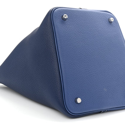 Hermes Taurillon Clemence Casaque Picotin Lock 22 MM Bleu Saphir Bleu Brighton 9 of 11