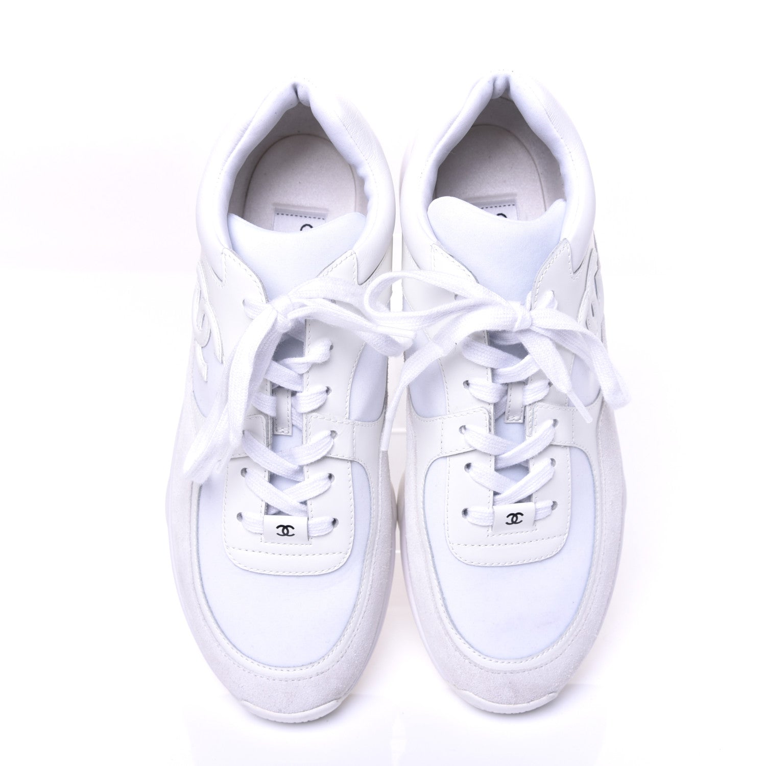 Chanel Lambskin Fabric Suede CC Sneakers 40.5 White 5 of 9