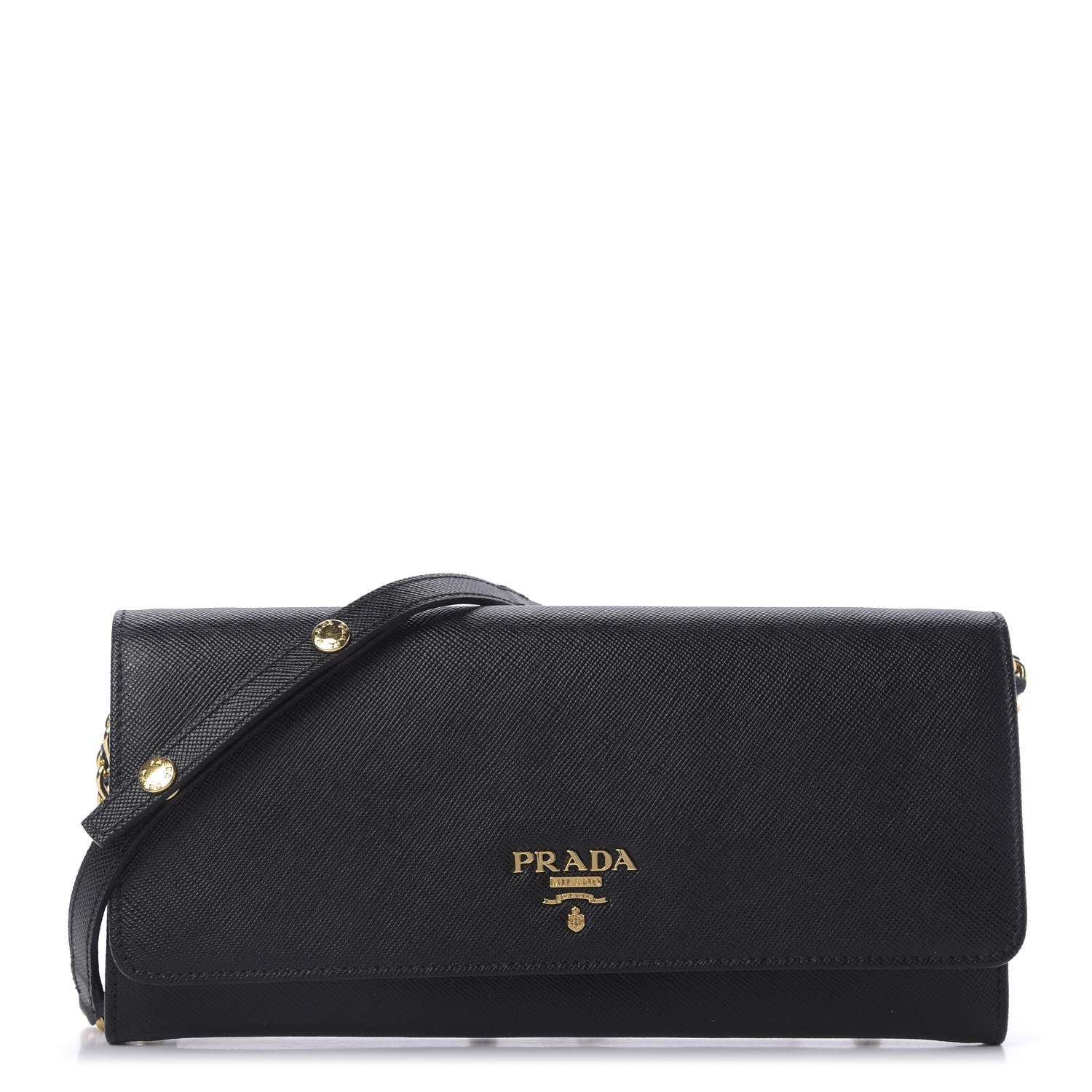 Prada Saffiano Metal Oro Chain Wallet Black 1 of 10