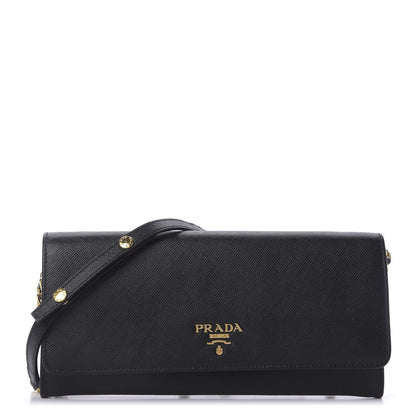 Prada Saffiano Metal Oro Chain Wallet Black 1 of 10