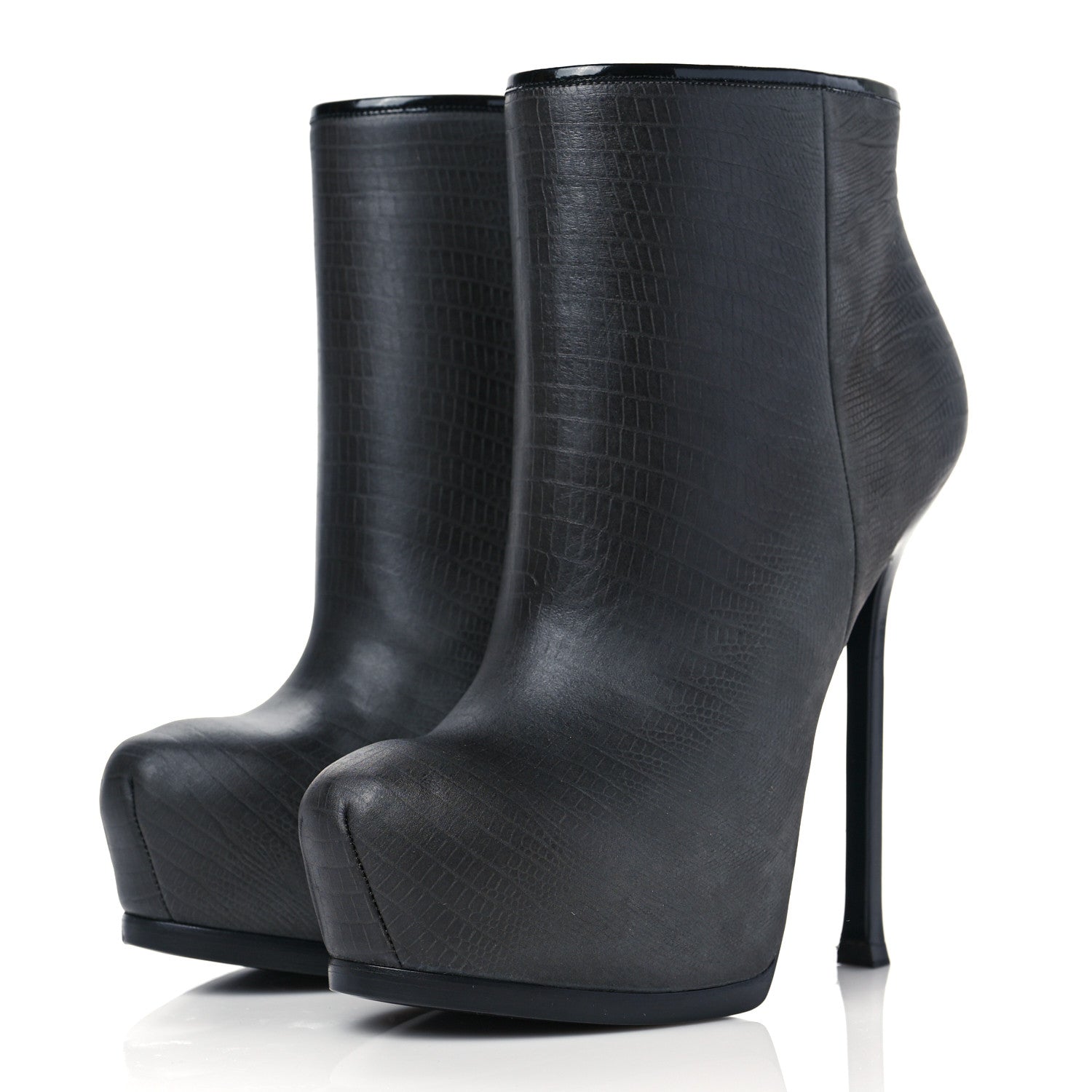 Saint Laurent Calfskin Lizard Embossed Tribtoo 105 Platform Booties 38 Black 3 of 8