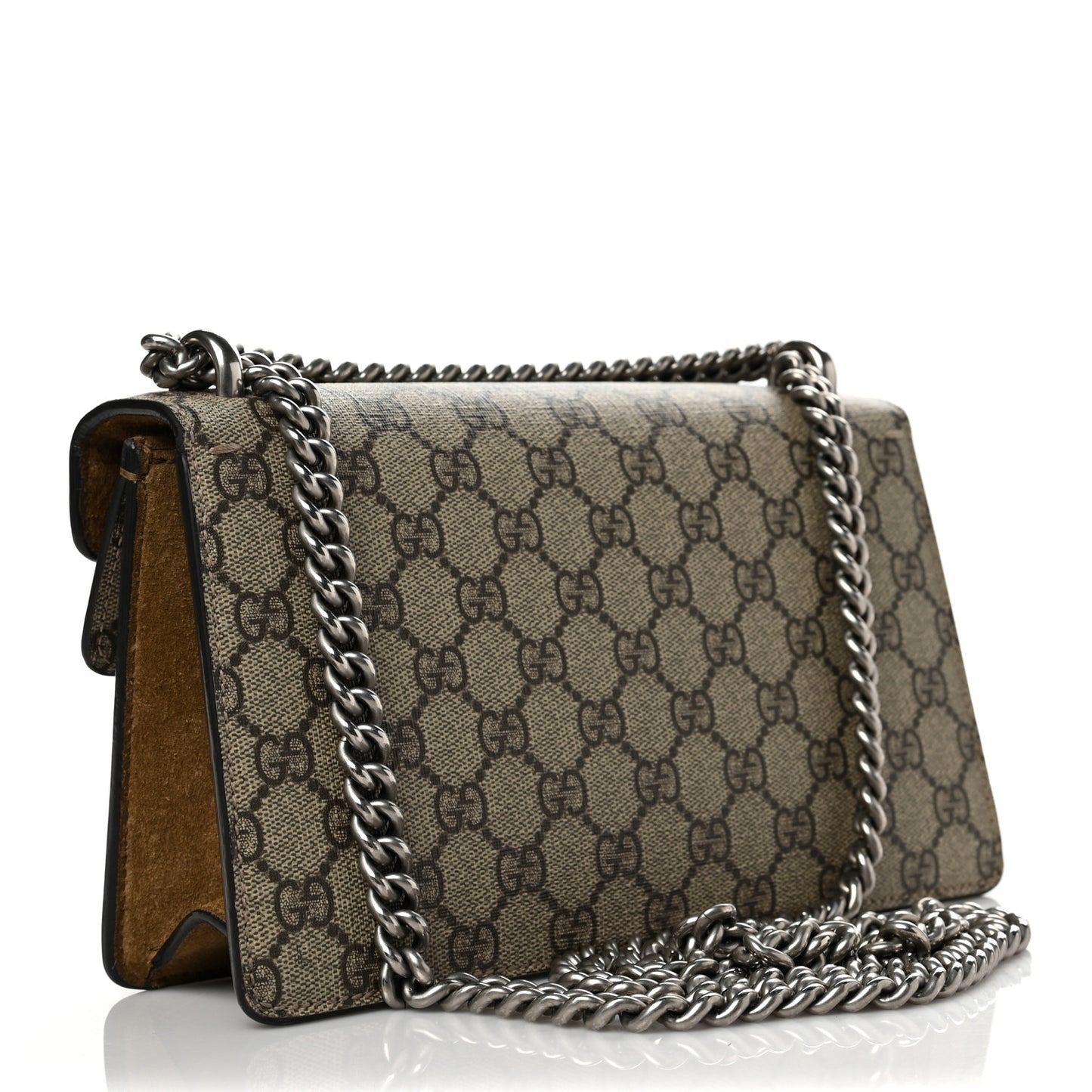 GG Supreme Monogram Suede Crystal Small Dionysus Shoulder Bag Beige Ebony Taupe