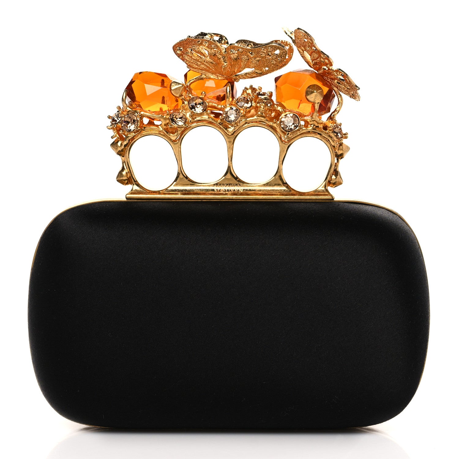 Alexander McQueen Satin Butterfly Knuckle Duster Box Clutch Black 1 of 7