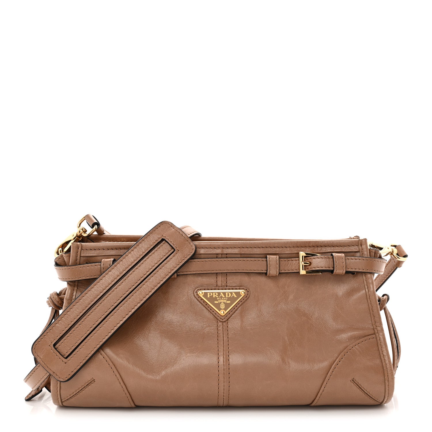 Prada Glossy Calfskin Triangle Small Bonnie Shoulder Bag Cameo 1 of 10