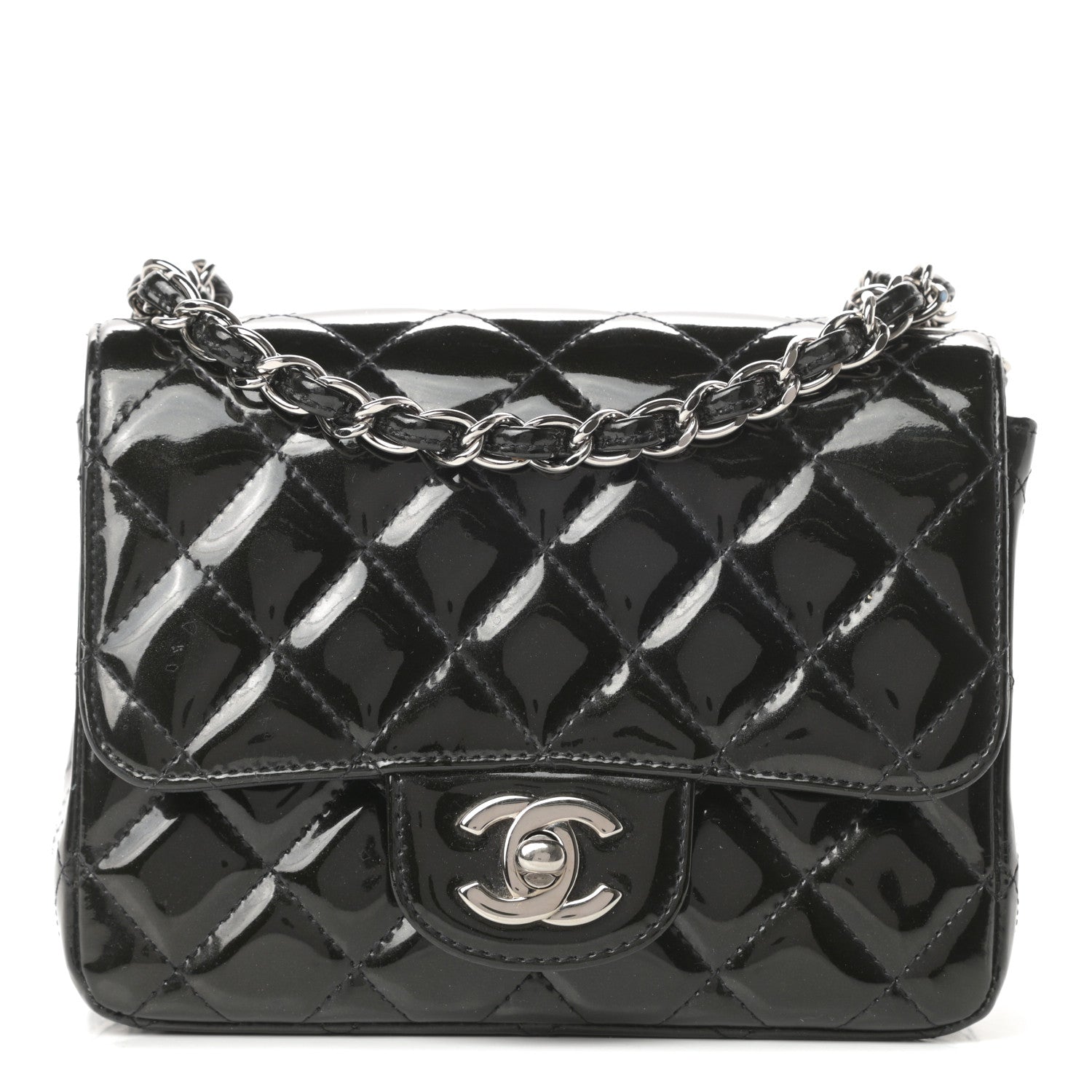 Chanel Patent Calfskin Sparkle Quilted Mini Square Flap Black 1 of 14