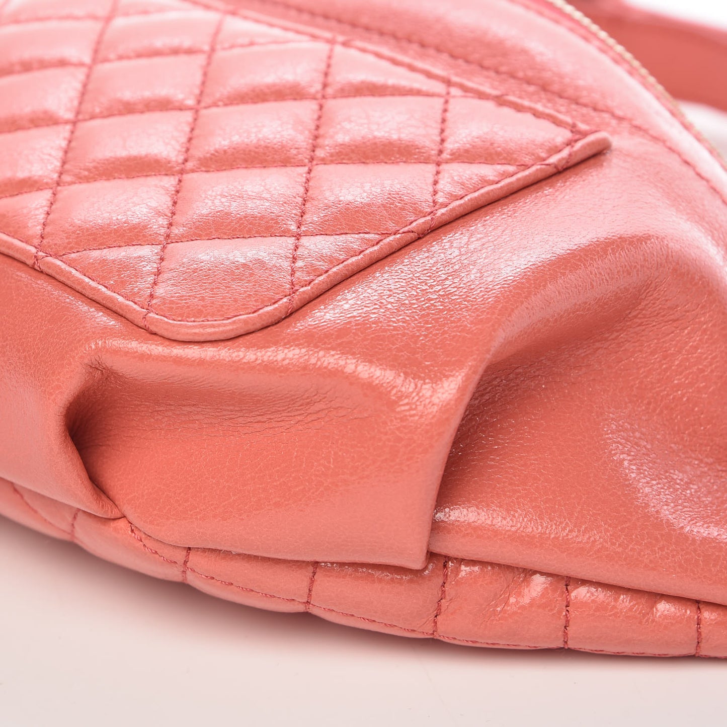 Crumpled Glazed Lambskin Quilted Waist Bag Fanny Pack Pink
