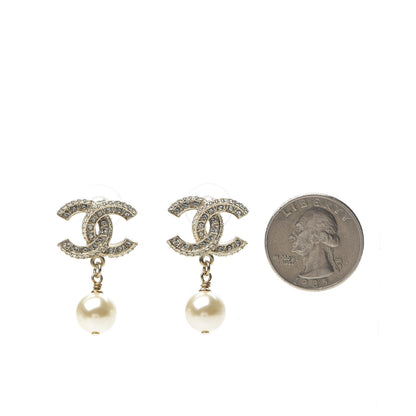 Chanel Crystal Pearl CC Drop Earrings Gold 2 of 5