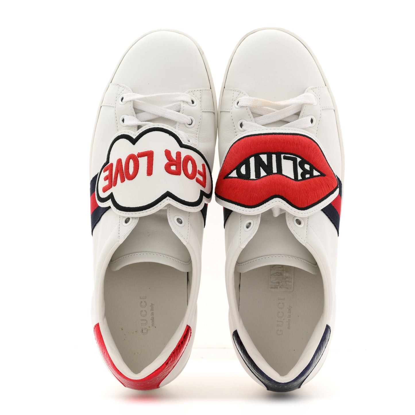 Calfskin Ayers Web Blind for Love Embroidered Womens Ace Sneakers 40.5 White