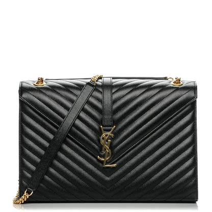 Saint Laurent Grain De Poudre Matelasse Chevron Large Monogram Satchel Black 1 of 7