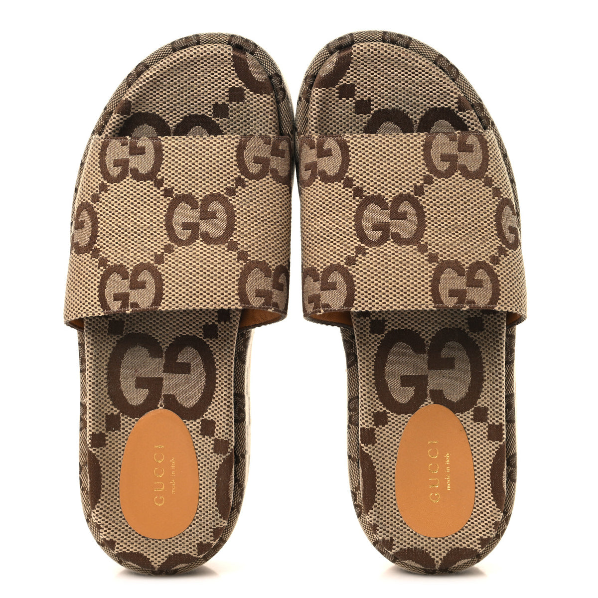 Gucci Monogram Maxi GG Angelina Platform 55mm Slide Sandals 39.5 Camel Ebony 2 of 10