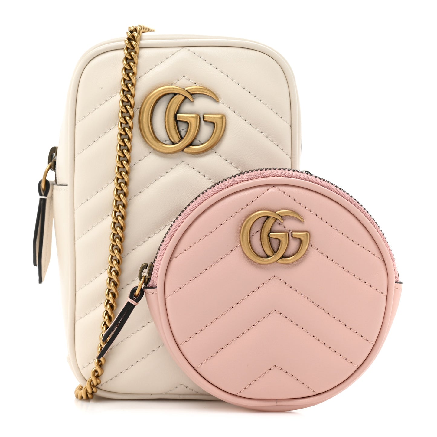 Calfskin Matelasse GG Marmont Mini Bag Coin Purse Mystic White Perfect Pink