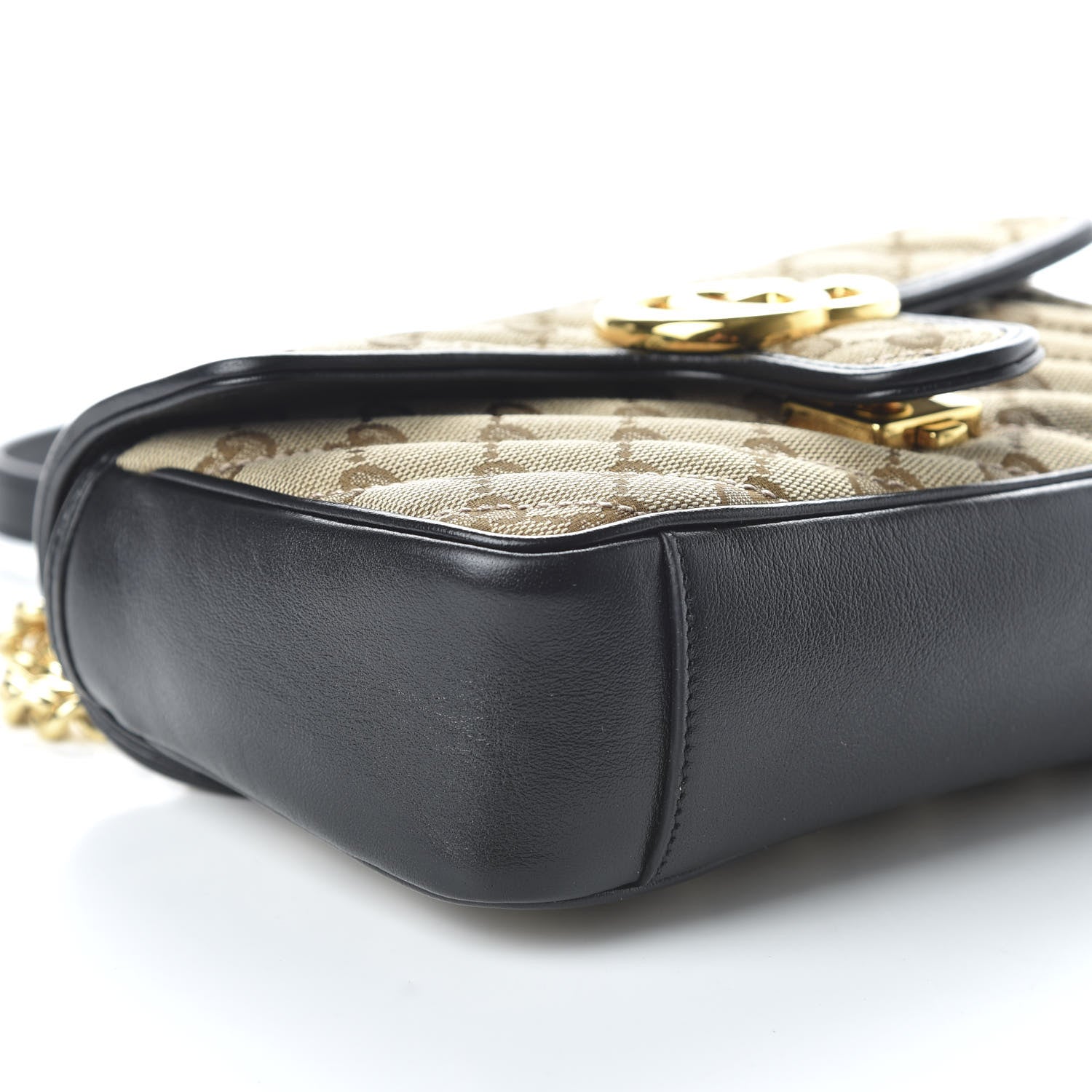 Gucci Monogram Matelasse Diagonal Mini GG Marmont Shoulder Bag Beige Black 6 of 10