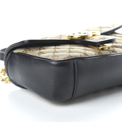 Gucci Monogram Matelasse Diagonal Mini GG Marmont Shoulder Bag Beige Black 6 of 10